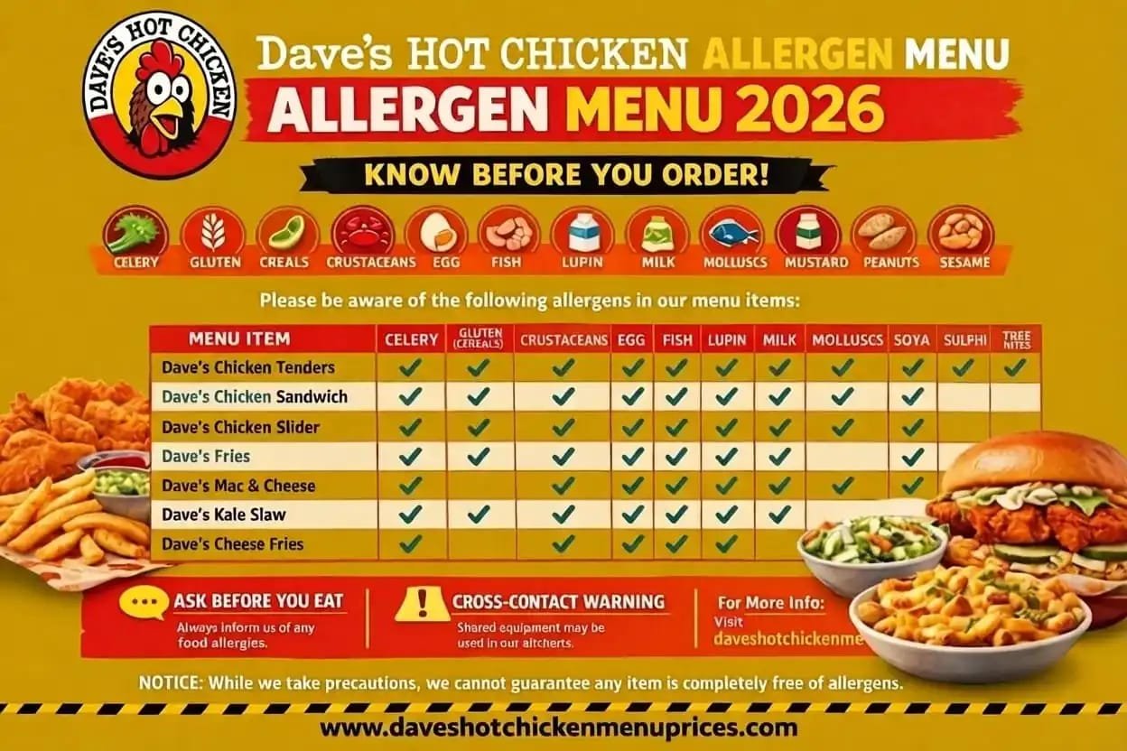 Dave’s Hot Chicken Allergen Menu