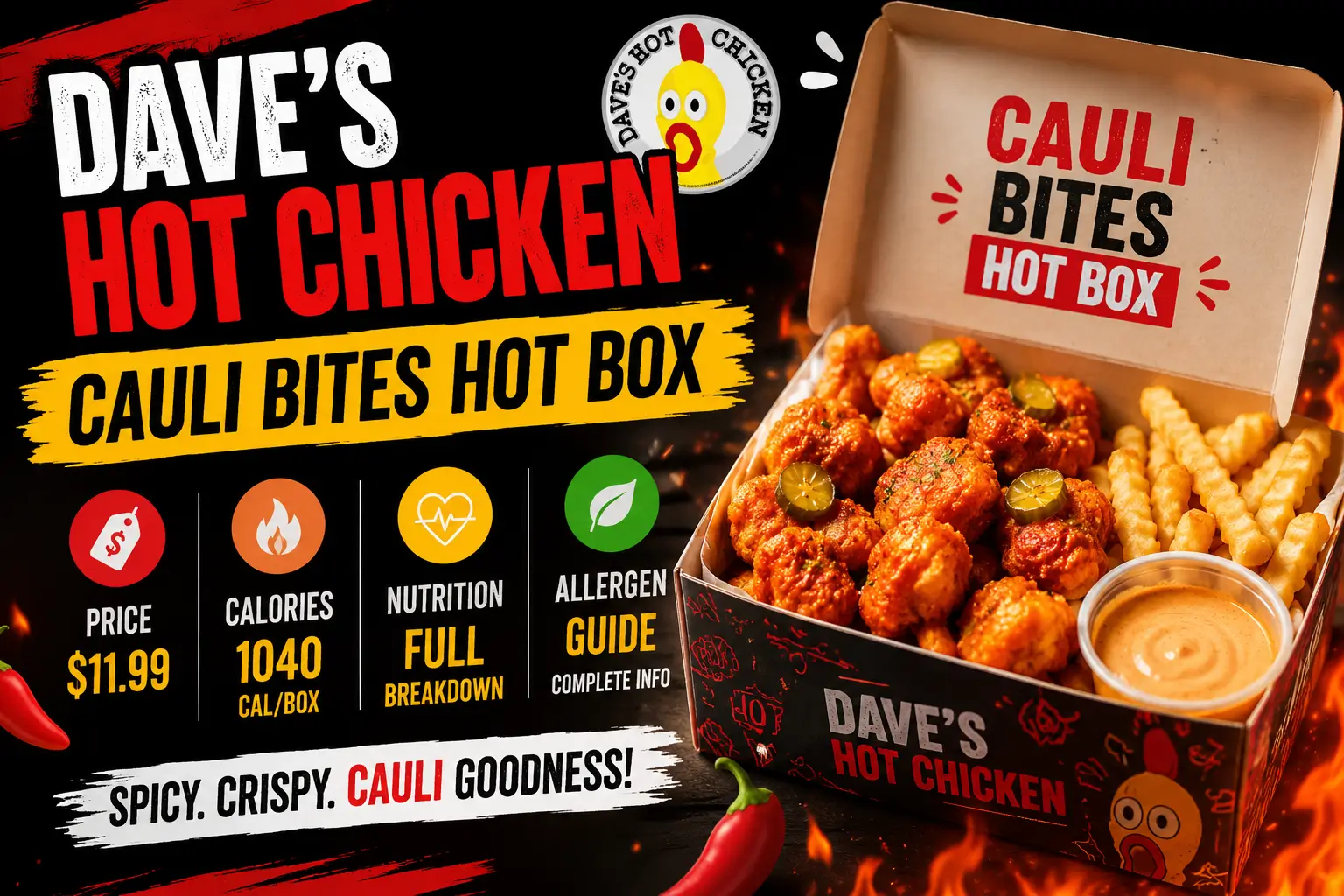 Dave’s Hot Chicken Cauli Bites Hot Box Price, Calories, Nutrition, and Allergen Guide