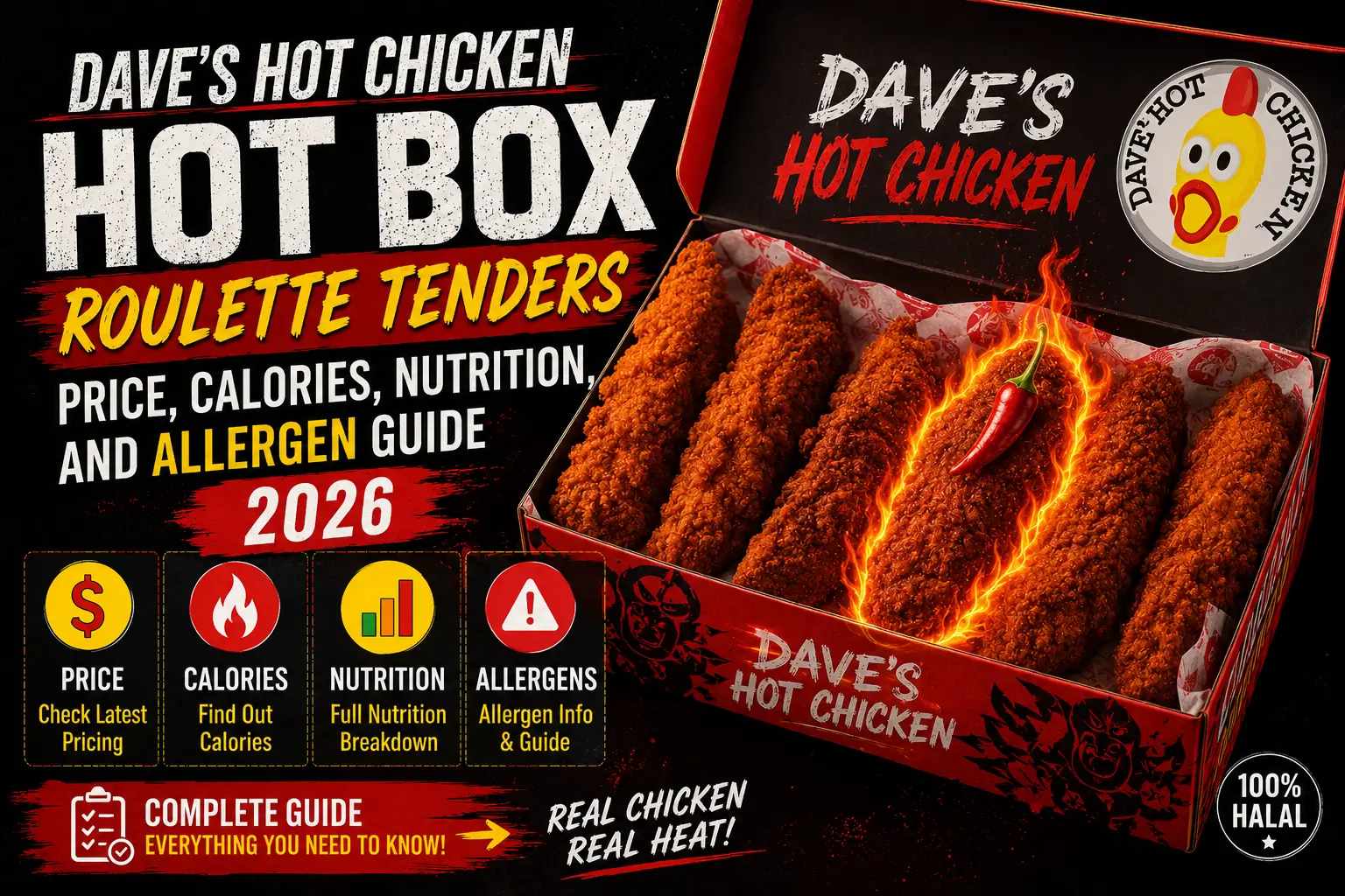 Dave’s Hot Chicken Hot Box – Roulette Tenders Price, Calories, Nutrition, and Allergen Guide 2026 1 Dave’s Hot Chicken Hot Box – Roulette
