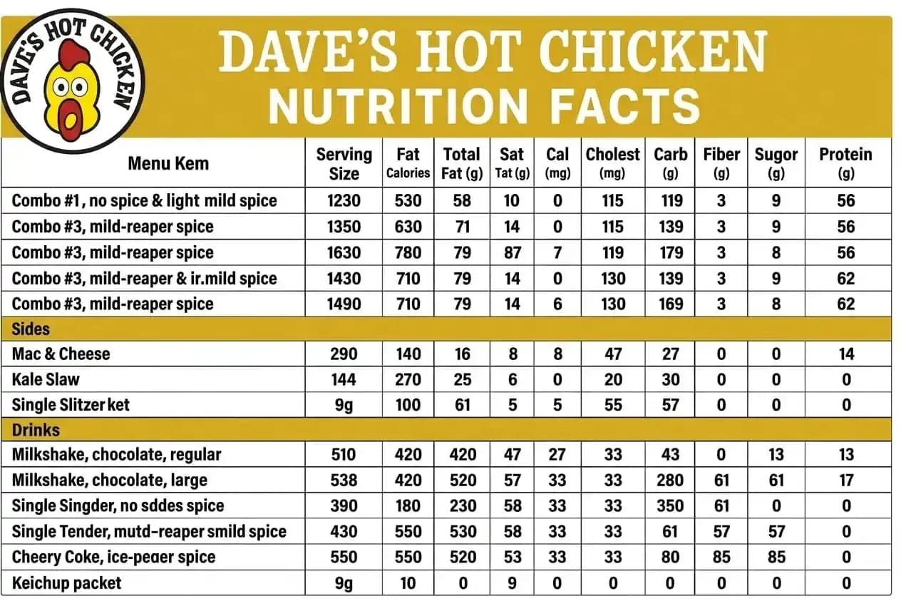 Dave's Hot Chicken Nutrition Facts