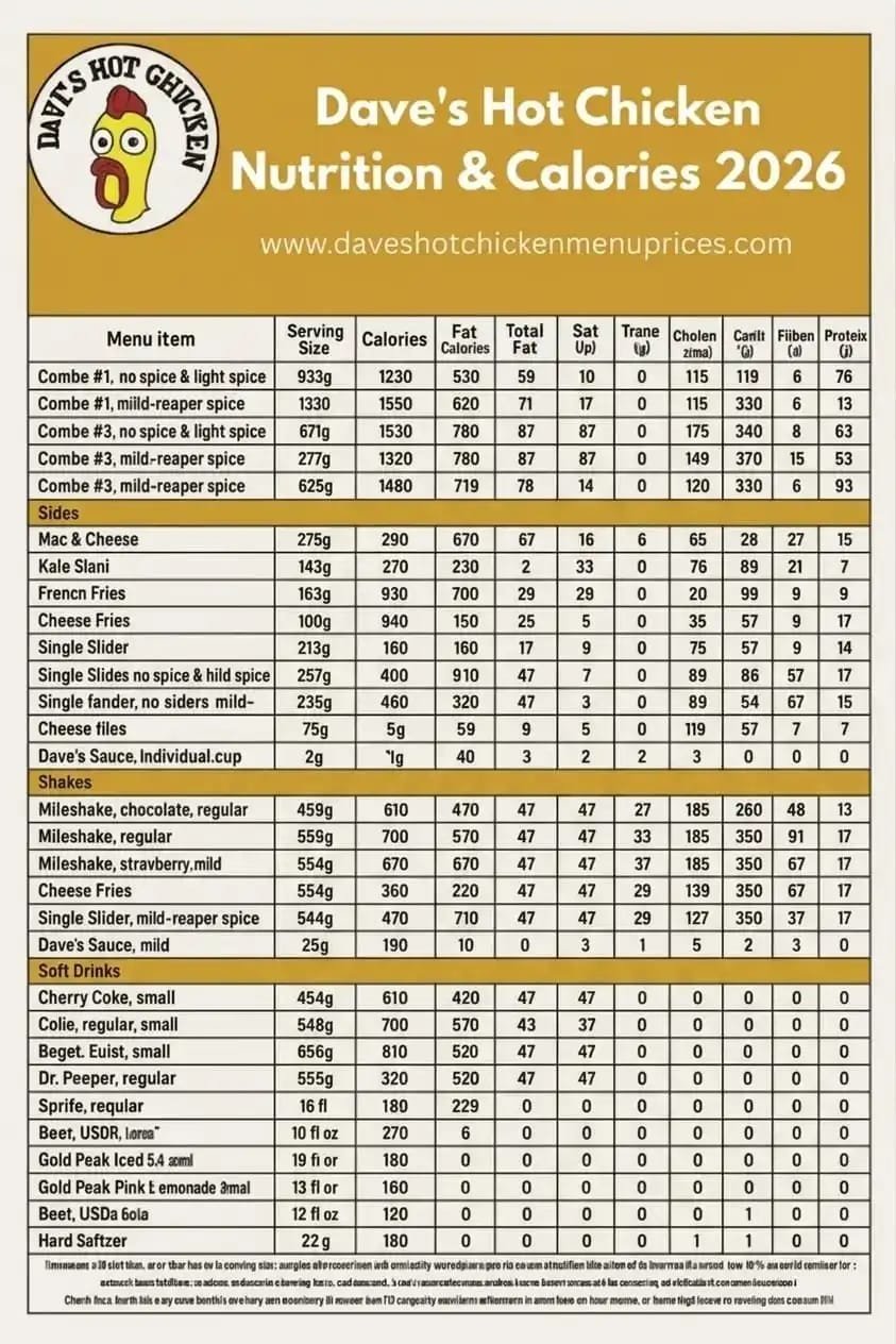 Dave's Hot Chicken Nutrition Information