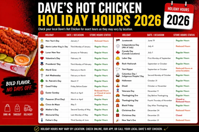 Dave’s Hot Chicken Holiday Hours 2026