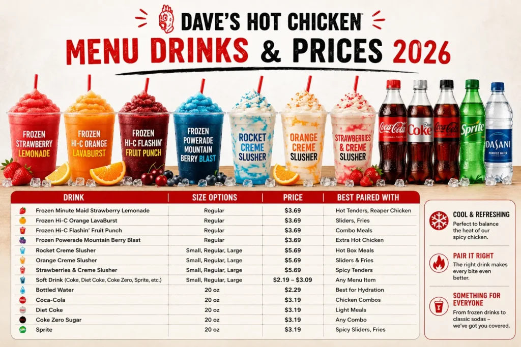 Dave’s Hot Chicken Drinks Menu & Prices 2026 1 Dave’s Hot Chicken Drinks Menu and Prices