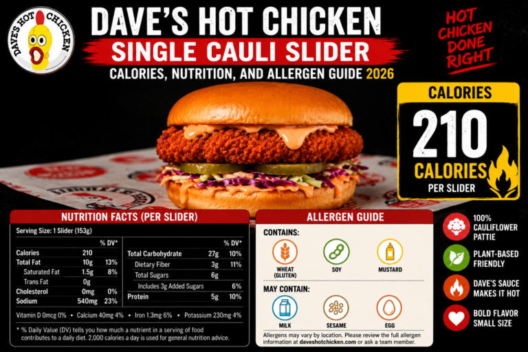 Dave’s Hot Chicken Single Cauli Slider Price, Calories, Nutrition, and Allergen Guide 2026 3 Dave’s Hot Chicken